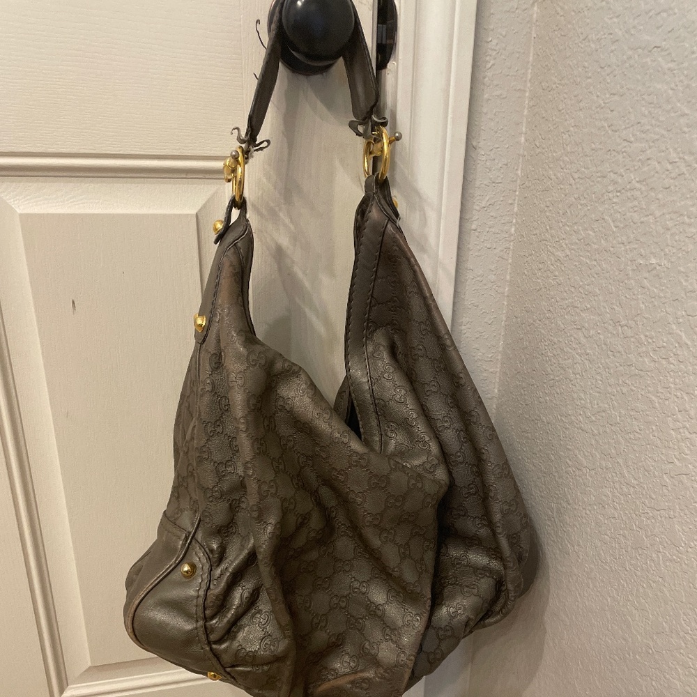 Gucci Authentic GG Guccissima Large Hobo in Gunmetal Gray